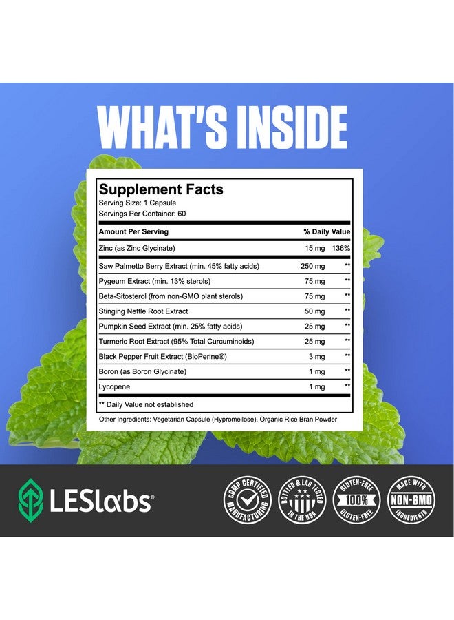 LES Labs Prostate Health Prostate Support Urinary Tract Health Fewer Bathroom Visits & Improved Sleep Saw Palmetto Pygeum Beta Sitosterol & Nettle Root Nongmo Supplement 60 Capsules - Image 5