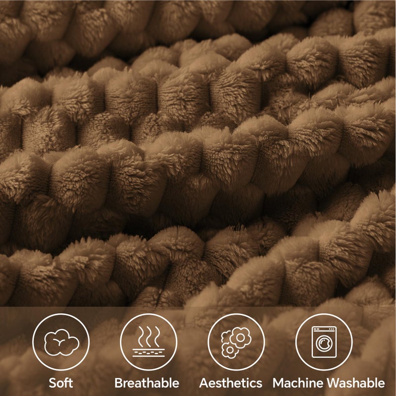 BEDELITE Fleece Blanket - 3D Jacquard Decorative Brown Throw Blankets for Couch & Bed  Soft and Cozy Warm Plush Fluffy Blanket All Seasons Suitable  50x70Inches - Image 3