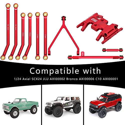 EPINON Aluminum High Clearance Chassis Links Suspension Links Steering Links and Skid Plate Set for 124 Axial SCX24 BroncoJLUC10 Upgrade Parts Red - Image 5