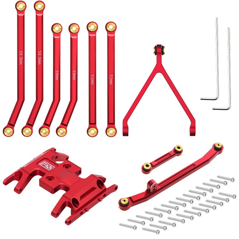 EPINON Aluminum High Clearance Chassis Links Suspension Links Steering Links and Skid Plate Set for 124 Axial SCX24 BroncoJLUC10 Upgrade Parts Red - Image 3