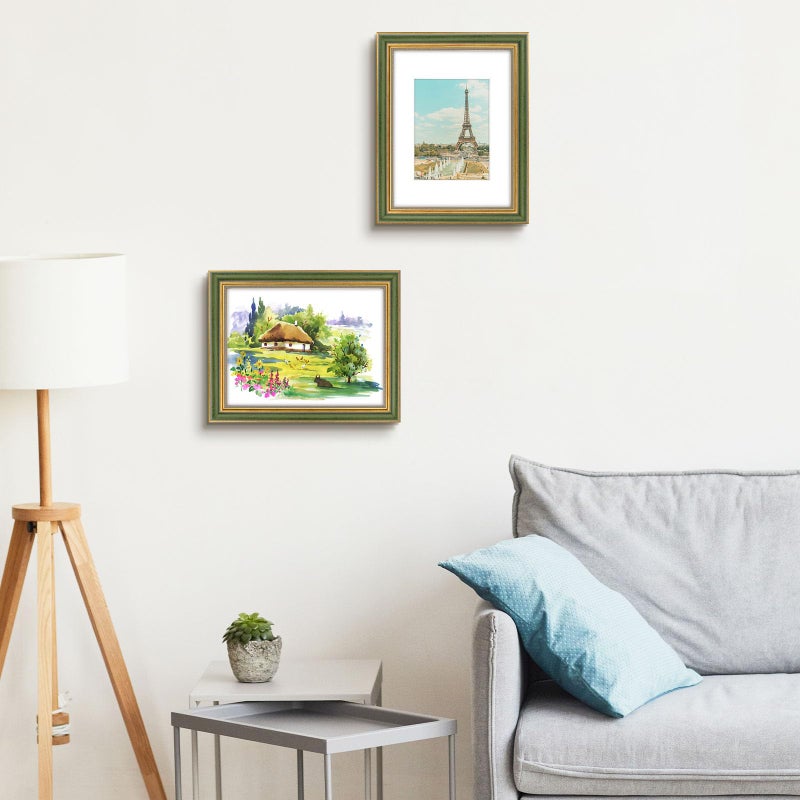 Space Art Deco  9x12 Ornate Picture Frame for 6x8 Photo with Mat or 9x12 Picture Without Mat  Real Glass for Wall Mounting(Green Gold  1 Pack) - Image 2