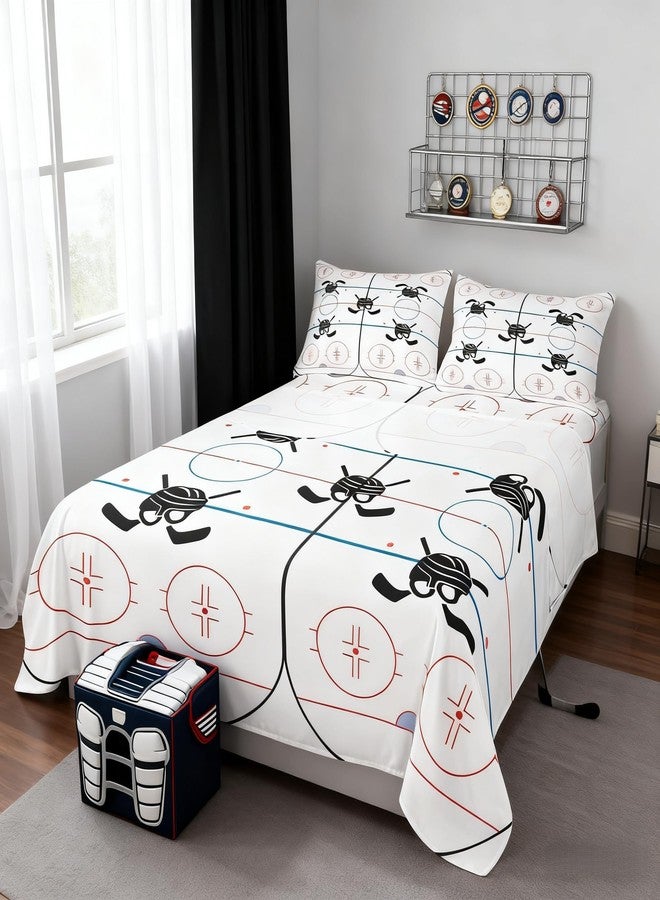 Homewish Hockey Stadium Kids Sheet Twin Size,Ice Hockey Rink Bedding Set for Boys Girls Adults,Winter Event Sports Lovers Abstract Vivid White Bed Sheet Set 3pcs(Fitted Sheet + Flat Sheet + 1 Pillowcase) - Image 3