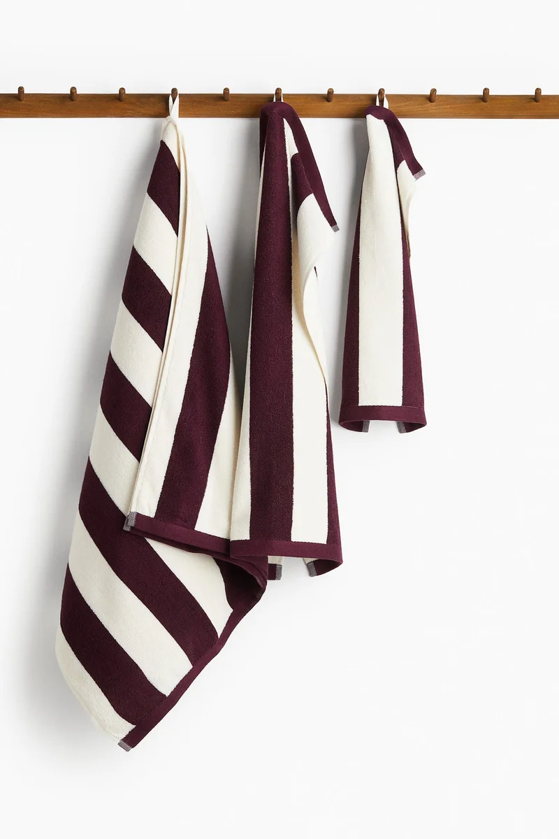 اتش اند ام Striped cotton terry guest towel