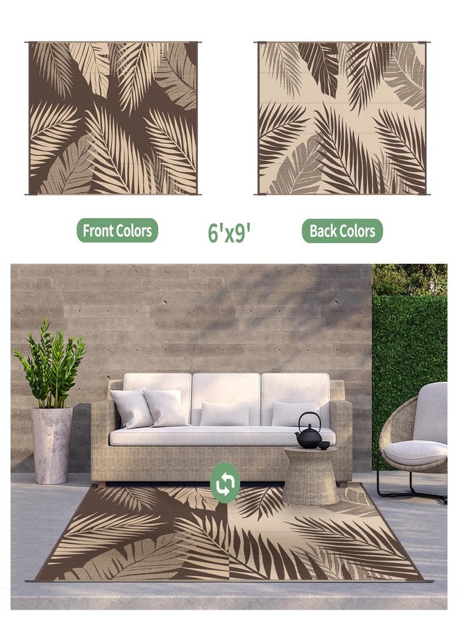 GENIMO Outdoor Rug 6' x 9' Waterproof for Patios Clearance, Reversible Outdoor Plastic Straw Camping Rug Carpet, Large Area Rugs Mats for RV, Camper, Deck, Balcony, Porch, Beach, Picnic, Coffee&Beige - Image 2