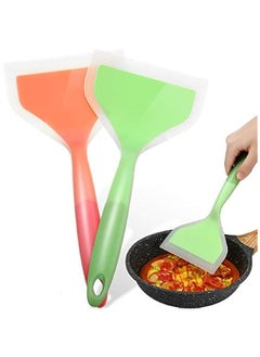 2 Pcs Wide Silicone Spatula Tamagoyaki Spatula Shovel Turner Nonstick Fried Shovel Fish Spatula Silicone Wide Flexible Turner for Nonstick Cookware Egg Cookie Omelette(Green,Orange)