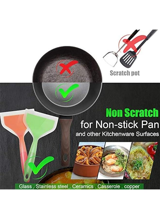 Generic - 2 Pcs Wide Silicone Spatula Tamagoyaki Spatula Shovel Turner Nonstick Fried Shovel Fish Spatula Silicone Wide Flexible Turner for Nonstick Cookware Egg Cookie Omelette(Green,Orange) - Image 1