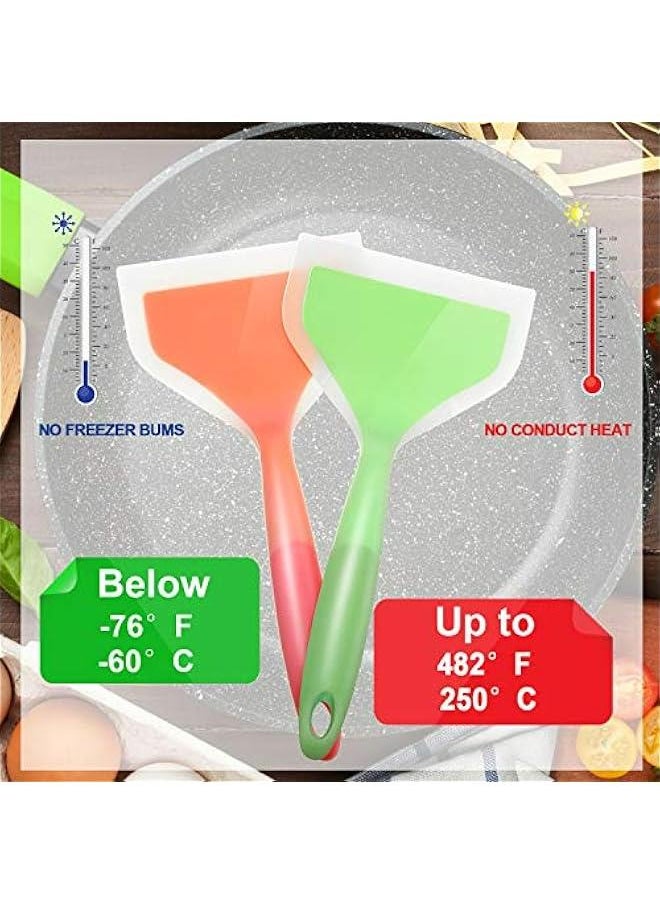 Generic - 2 Pcs Wide Silicone Spatula Tamagoyaki Spatula Shovel Turner Nonstick Fried Shovel Fish Spatula Silicone Wide Flexible Turner for Nonstick Cookware Egg Cookie Omelette(Green,Orange) - Image 1