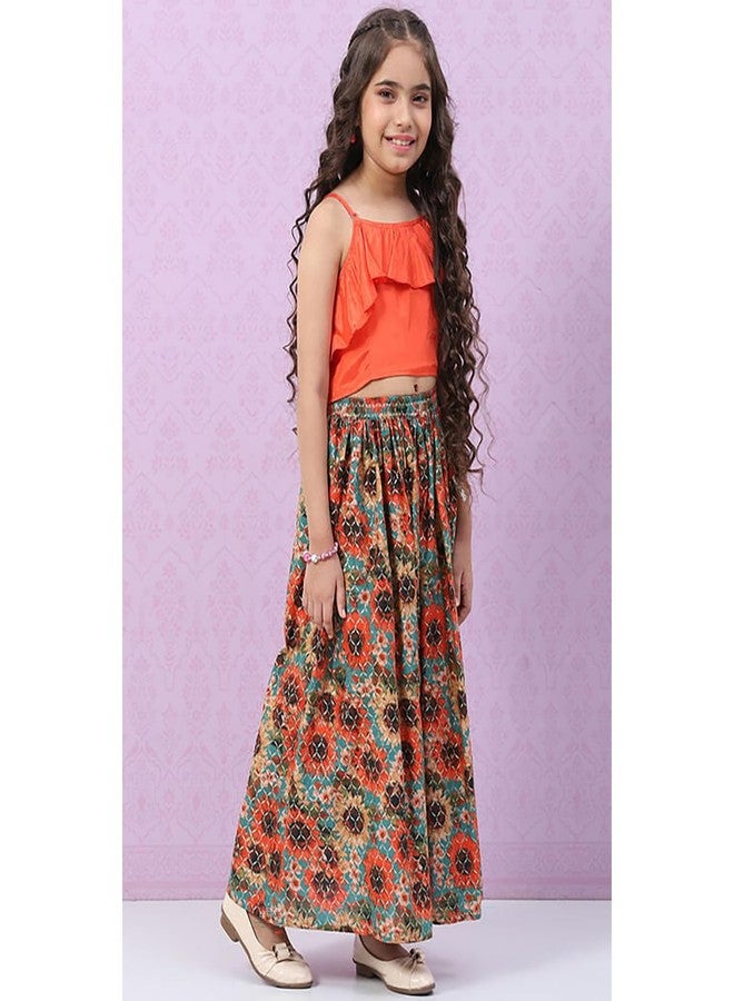 BIBA Girls Viscose Straight Printed Readymade Lehenga Set (KW5055EAW22RED_Red_10 Years-11 Years) - Image 4