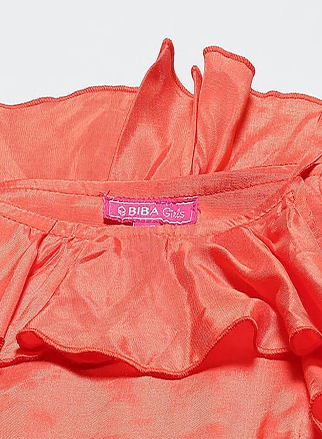 BIBA Girls Viscose Straight Printed Readymade Lehenga Set (KW5055EAW22RED_Red_10 Years-11 Years) - Image 3