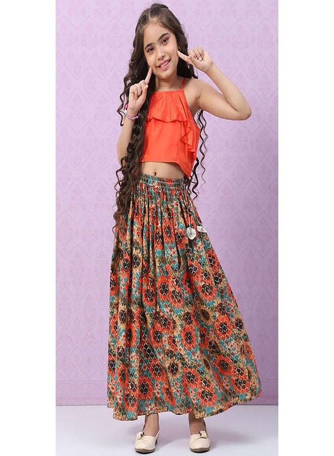 BIBA Girls Viscose Straight Printed Readymade Lehenga Set (KW5055EAW22RED_Red_10 Years-11 Years) - Image 5