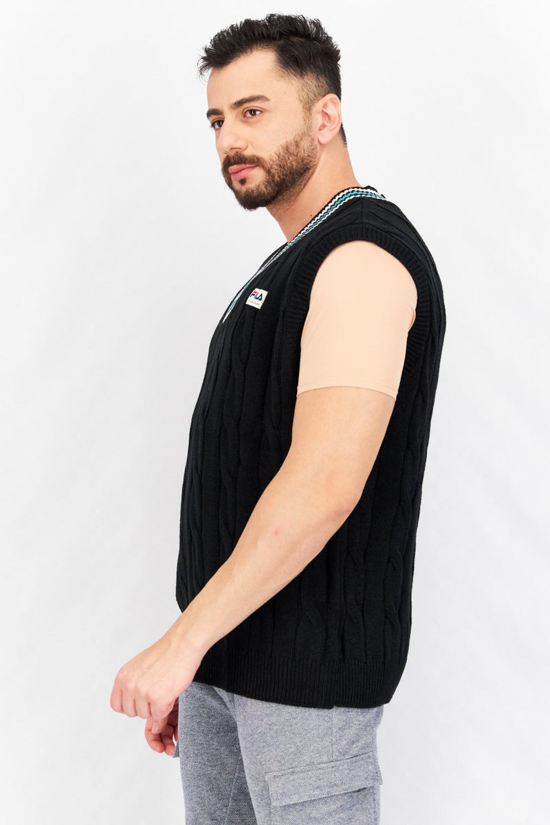 FILA سترة رياضية للرجال مصنوعة من الصوف الخارجي، سوداء - Image 3
