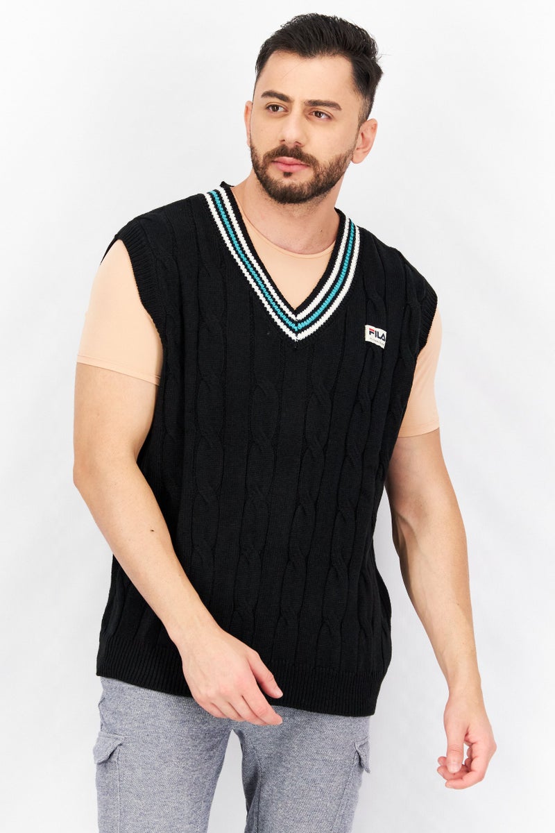 FILA سترة رياضية للرجال مصنوعة من الصوف الخارجي، سوداء - Image 1