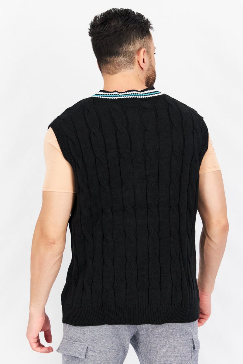 FILA Men Sportswear Fit Knitted Outdoor Sweater Vest, Black - Image 4