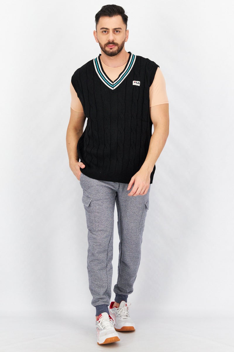 FILA Men Sportswear Fit Knitted Outdoor Sweater Vest, Black - Image 2