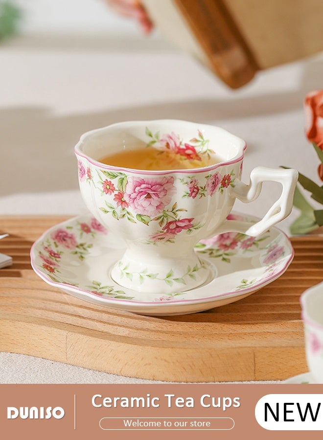 DUNISO Ceramic Tea Cups and Saucers Set, Porcelain Tea Set for Tea Party, Afternoon Tea Cups Saucer for Coffee Drinks and Tea, Kitchen and Living Room Saucers Set,Ceramic Coffee Cup for Office and Home - Image 1