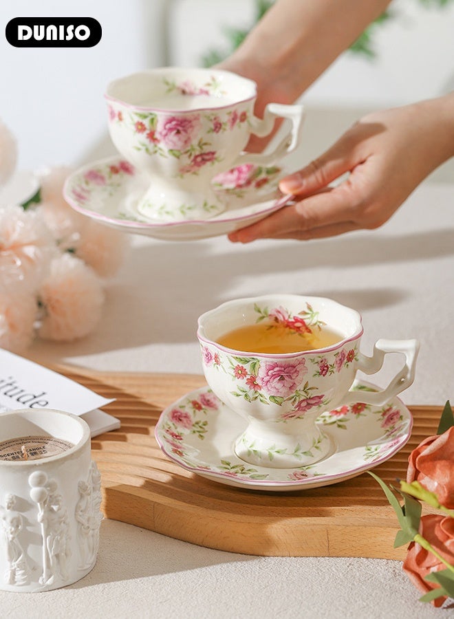 DUNISO Ceramic Tea Cups and Saucers Set, Porcelain Tea Set for Tea Party, Afternoon Tea Cups Saucer for Coffee Drinks and Tea, Kitchen and Living Room Saucers Set,Ceramic Coffee Cup for Office and Home - Image 4