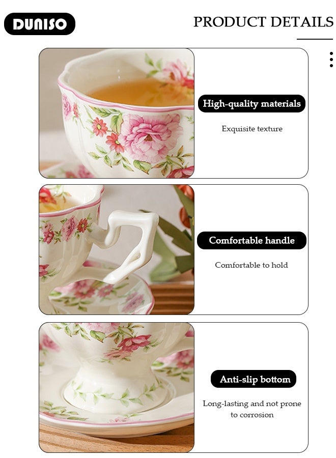 DUNISO Ceramic Tea Cups and Saucers Set, Porcelain Tea Set for Tea Party, Afternoon Tea Cups Saucer for Coffee Drinks and Tea, Kitchen and Living Room Saucers Set,Ceramic Coffee Cup for Office and Home - Image 3
