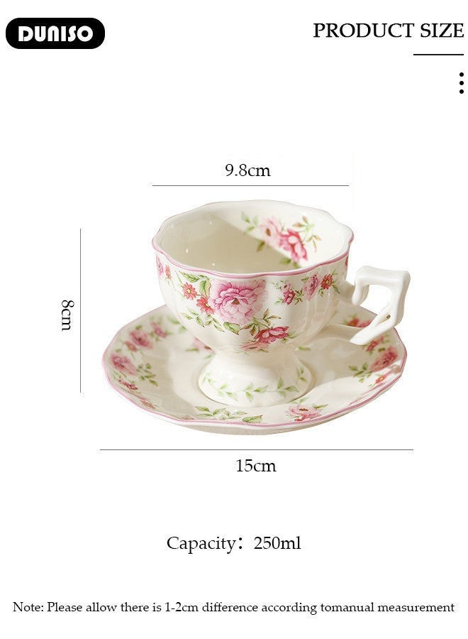 DUNISO Ceramic Tea Cups and Saucers Set, Porcelain Tea Set for Tea Party, Afternoon Tea Cups Saucer for Coffee Drinks and Tea, Kitchen and Living Room Saucers Set,Ceramic Coffee Cup for Office and Home - Image 2