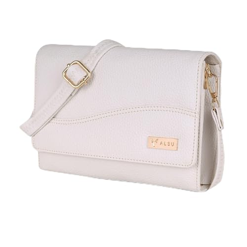 ALSU Women’s Vegan Leather Sling Bag| Stylish Crossbody Purse with Zipper Pocket & Card Slots | Magnetic Closure, Adjustable Strap| Premium Everyday Shoulder Bag for Women & Girls (White) - Image 1