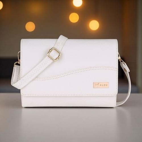 ALSU Women’s Vegan Leather Sling Bag| Stylish Crossbody Purse with Zipper Pocket & Card Slots | Magnetic Closure, Adjustable Strap| Premium Everyday Shoulder Bag for Women & Girls (White) - Image 2
