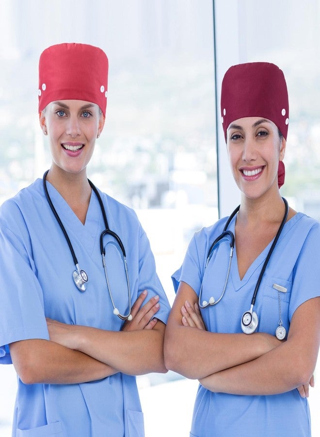 قبعة جراحية مبطنة بالساتان من جامن تاور، 8 قطع، قبعة ممرضة نسائية مزودة بزر وحزام ماص للعرق، قابلة للتعديل، قبعة جراحية متعددة الألوان، مقاس واحد - Image 5