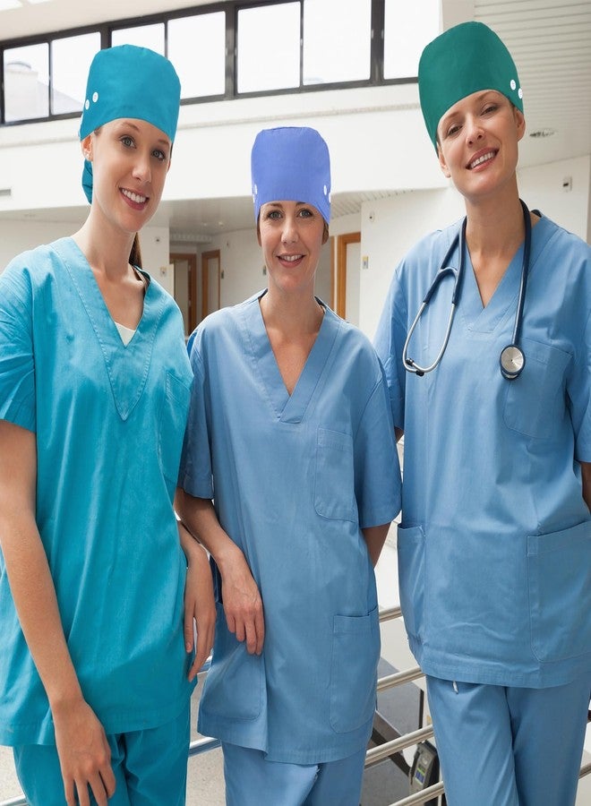 قبعة جراحية مبطنة بالساتان من جامن تاور، 8 قطع، قبعة ممرضة نسائية مزودة بزر وحزام ماص للعرق، قابلة للتعديل، قبعة جراحية متعددة الألوان، مقاس واحد - Image 4
