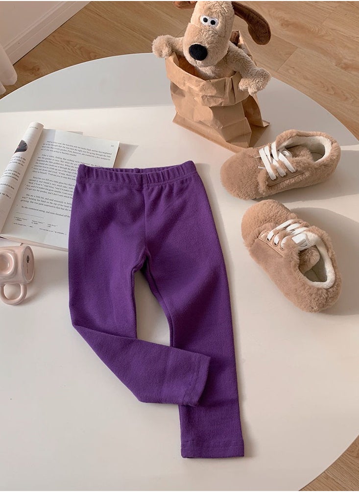 Loquat - Kids Solid Color Thermal Underwear Pants Cotton Soft Long Johns Base Layer Bottom Children's Pajama Pants Dark Purple - Image 1