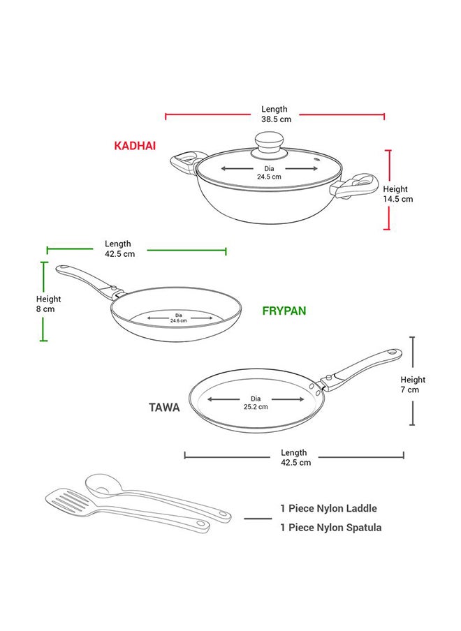 Milton - ProCook Kitchen Jewel cookware Set of 6, Peach (Fry pan 24 cm/1.6 litres; Kadhai 24 cm/2.5 litres with Glass lid; Tawa 25 cm) Induction Base| Non Stick - Image 1