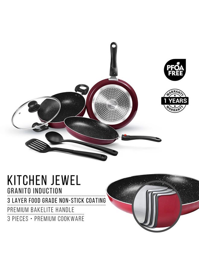 Milton - ProCook Kitchen Jewel cookware Set of 6, Peach (Fry pan 24 cm/1.6 litres; Kadhai 24 cm/2.5 litres with Glass lid; Tawa 25 cm) Induction Base| Non Stick - Image 1
