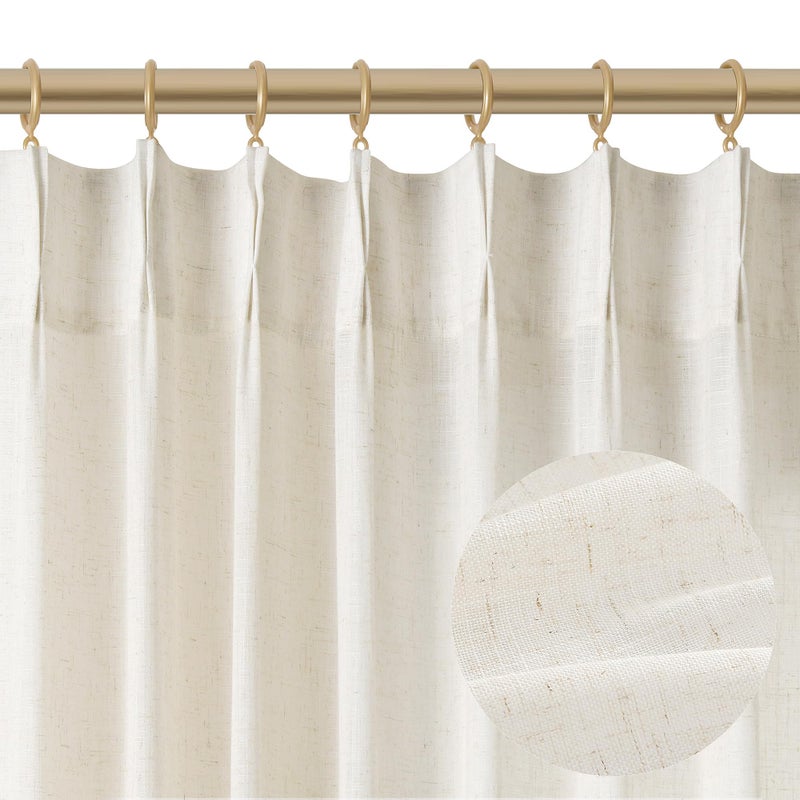 Joywell Linen Pinch Pleated Window Curtains 96 Inches Long Back Tab Clip Rings Light Filtering Drapes with Hooks for Master Bedroom Living Room Decor W50 x L96 Natural Beige 2 Panels Set 8 FT - Image 1