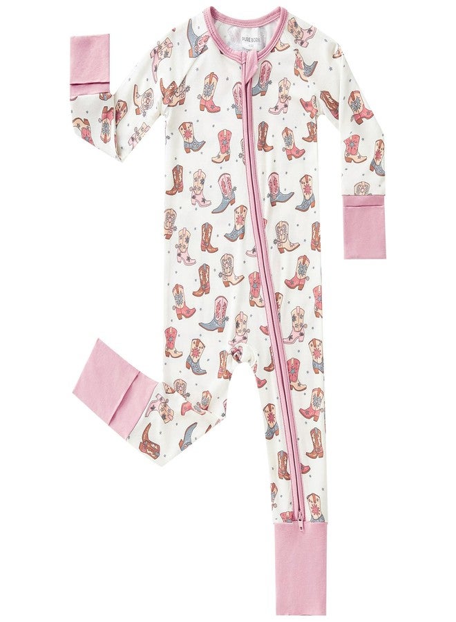 pureborn Baby Girls Sleeper Viscose from Bamboo Pajamas 2-Way Zipper Snug Fit Sleepwear Western Boots 12-18 Months - Image 1