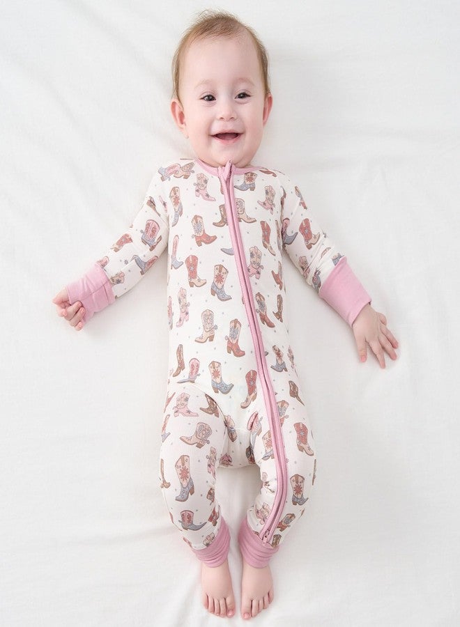 pureborn Baby Girls Sleeper Viscose from Bamboo Pajamas 2-Way Zipper Snug Fit Sleepwear Western Boots 12-18 Months - Image 2