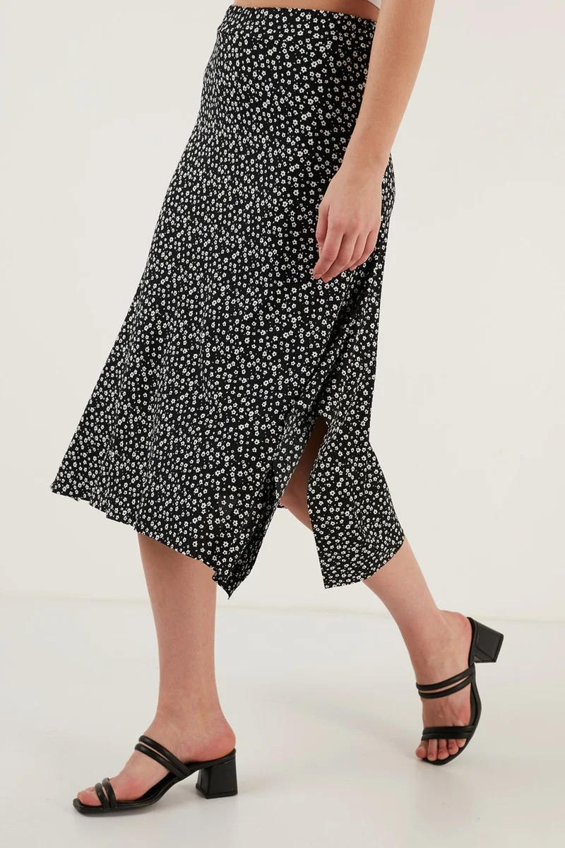 ليلا Patterned Flounce Midi Length Slit Skirt Women's Skirt 5864073