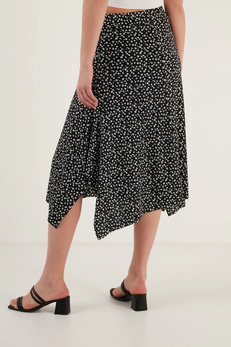 ليلا Patterned Flounce Midi Length Slit Skirt Women's Skirt 5864073