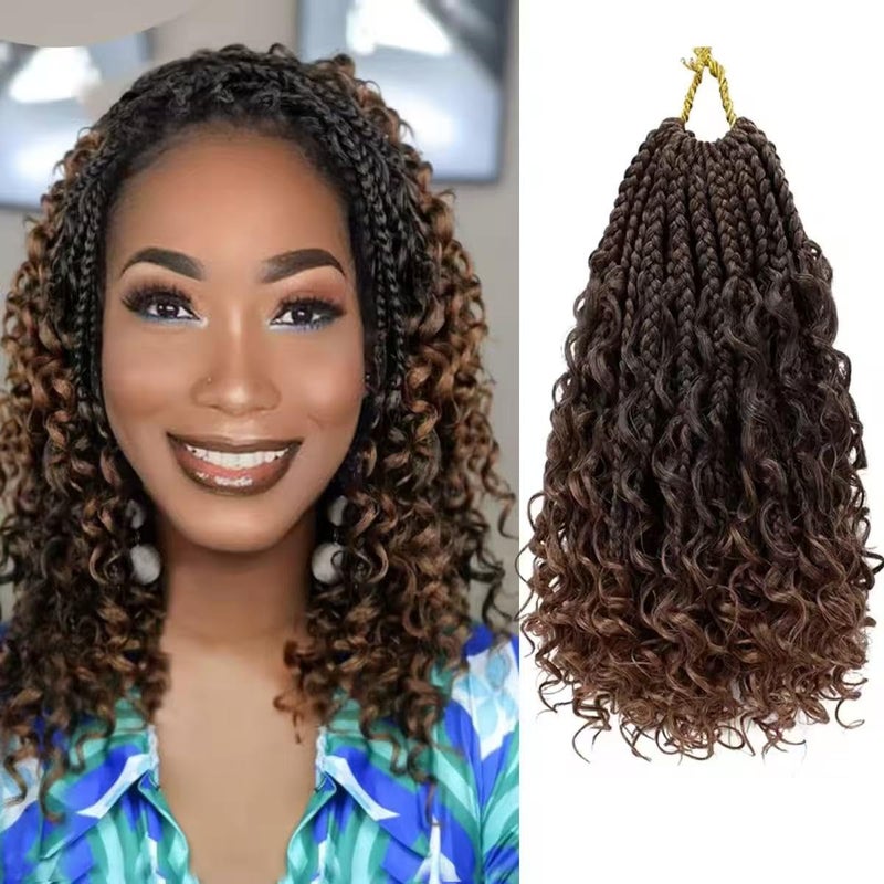 Goddess Box Braids Crochet Hair 10 Inch 8 Packs Prelooped Bohemian Crochet Boho Box Braids With Curly Ends 3X Crochet Braids Hair for Women Synthetic Braiding Hair 10 inch T30
