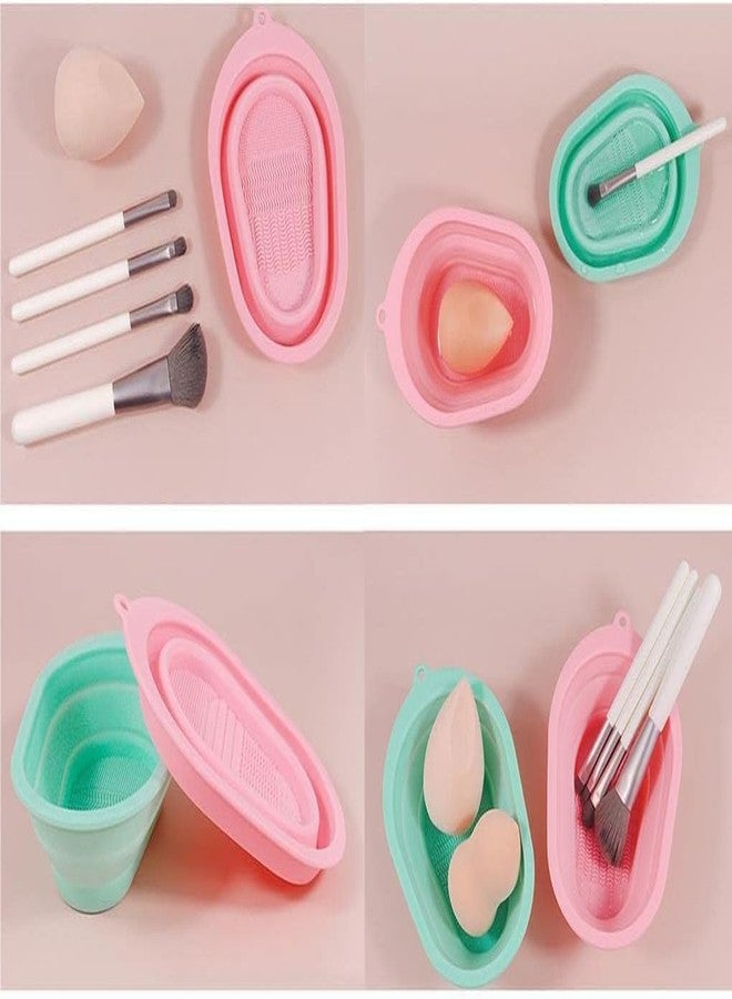 COSLUXE Makeup Brush Cleaning Mat Bowl, Soft and Durable Silicone Cosmetic Cleaner Pad, Foldable Portable Washing Tool Scrubber with 4 Textures - Multicolour Pack Of 1 - Image 4