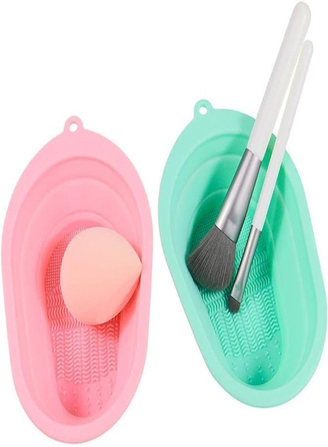 COSLUXE Makeup Brush Cleaning Mat Bowl, Soft and Durable Silicone Cosmetic Cleaner Pad, Foldable Portable Washing Tool Scrubber with 4 Textures - Multicolour Pack Of 1 - Image 1
