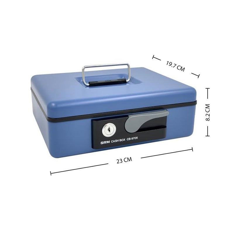 oddpod ™ SR Taiwan Imported Metal Cash Box/Safe Locker Box for Jewellery, Money Box for Cash with Plastic Coin Storage Tray (Large Size) - Blue - Image 1