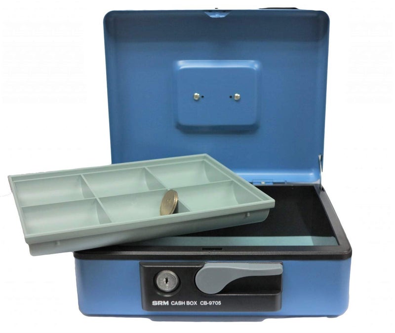 oddpod ™ SR Taiwan Imported Metal Cash Box/Safe Locker Box for Jewellery, Money Box for Cash with Plastic Coin Storage Tray (Large Size) - Blue - Image 3