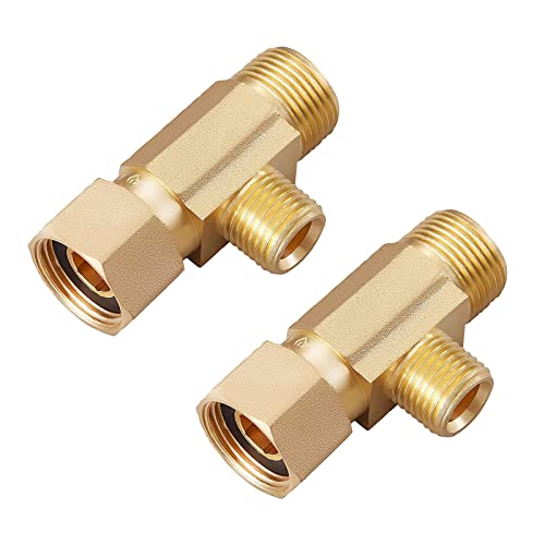 Litorange Brass Angle Stop Add-A-Tee Valve - 3/8" Compression Inlet by 3/8" & 1/4" OD Compression Outlets - Image 1