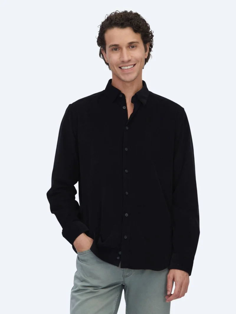 Kip Black Striped Regular Fit Long Weaving Casual 100% Cotton Shirt