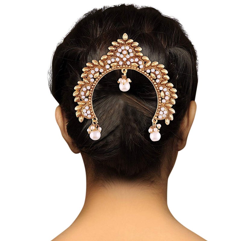 PEORA Indian Wedding Jewellery Kundan Pearl Hair Accessary Juda Pin with Hanging Pearl for Women Girls (1 Pc) - Image 3