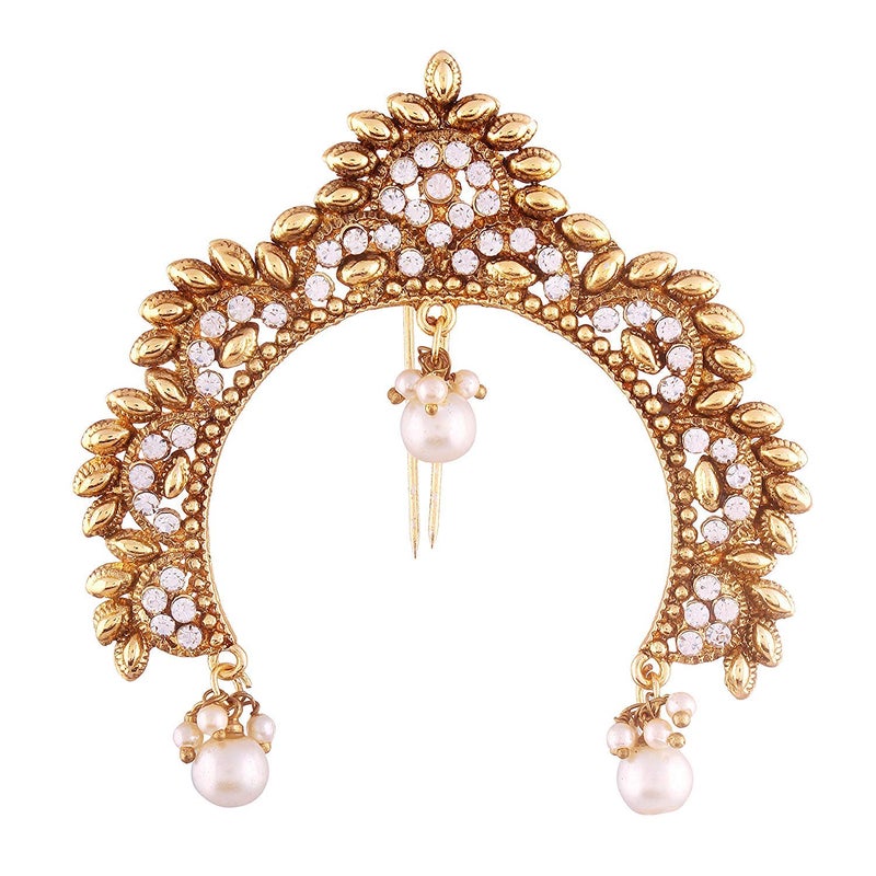 PEORA Indian Wedding Jewellery Kundan Pearl Hair Accessary Juda Pin with Hanging Pearl for Women Girls (1 Pc) - Image 1