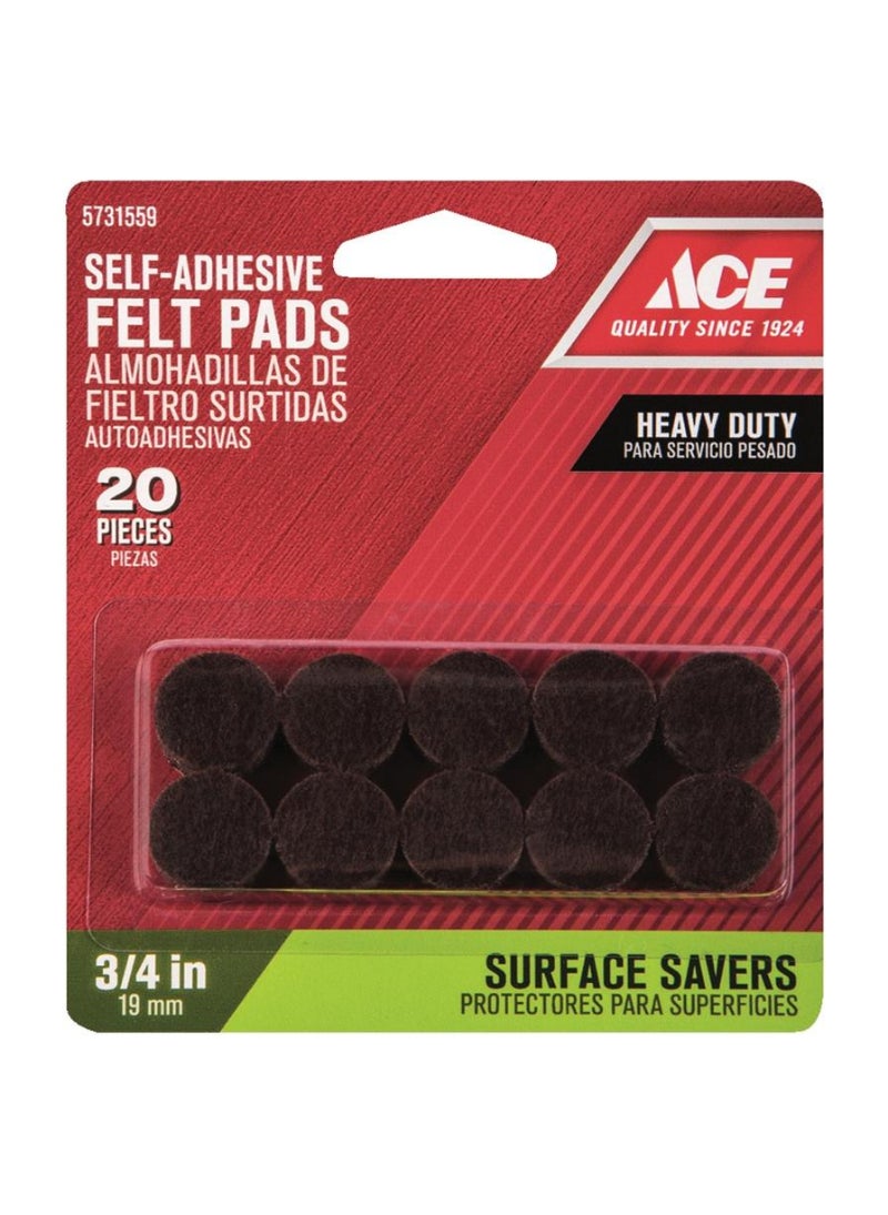 Ace Heavy Duty Self Adhesive Felt Pads Pack 1.90cm 20 Pieces