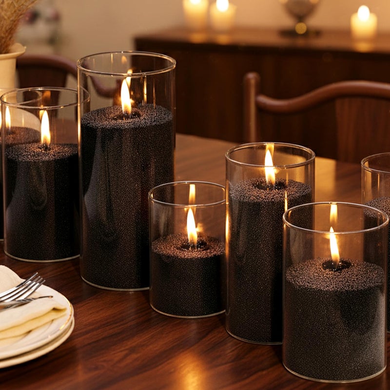LAMORGIFT 8LB Black Candle Sand- Pearled Candles with Wicks (50 Pcs) & Wooden Spoons, Candle Beads, Sand Wax, Candles Unscented for Powder Candle Making, Refill Kit - Image 1