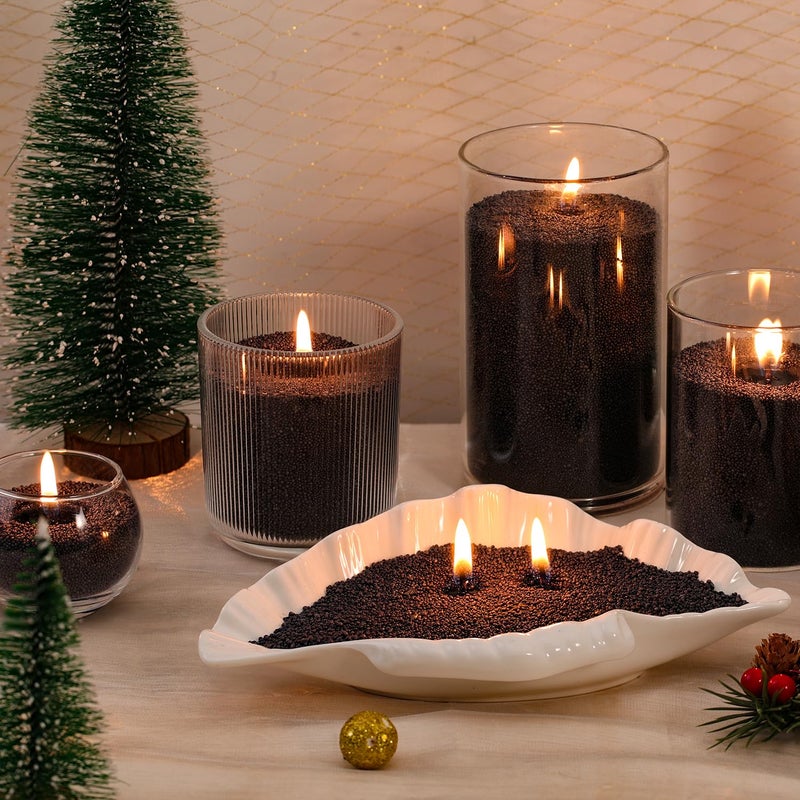 LAMORGIFT 8LB Black Candle Sand- Pearled Candles with Wicks (50 Pcs) & Wooden Spoons, Candle Beads, Sand Wax, Candles Unscented for Powder Candle Making, Refill Kit - Image 3
