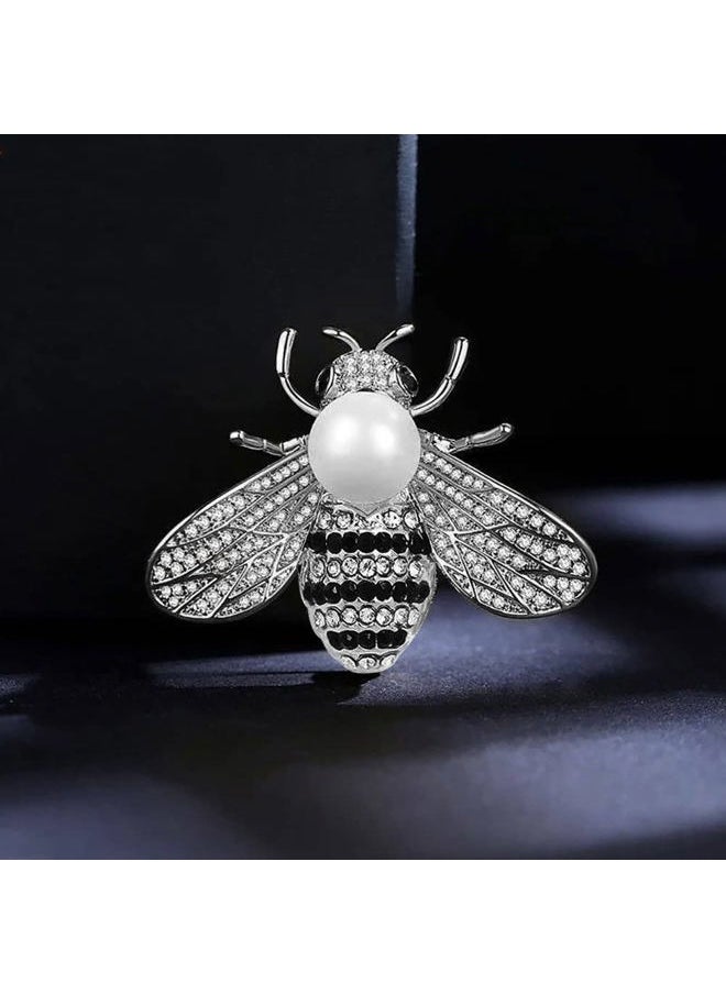 Gleamart - Honey Bee Brooch Pin Rhinestone Insect Animal Brooches for Girl Women Silver - Image 1