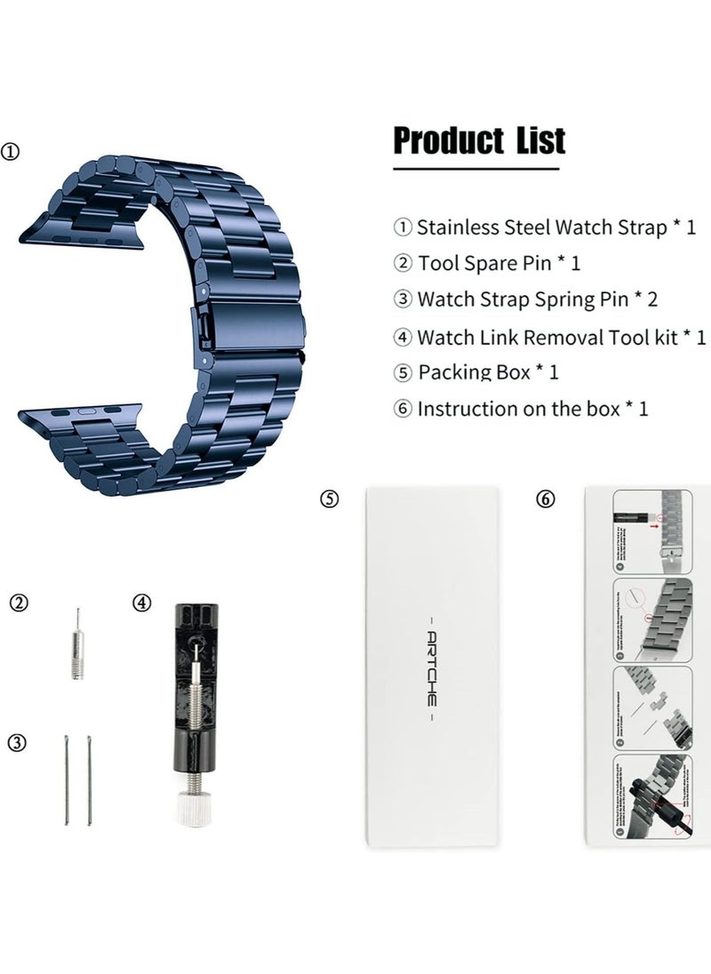 49mm 45mm 44mm 42mm Watch Strap for Apple Watch, Compatible with iwatch Strap Series Ultra 8/7/6/SE/5/4/3/2/1, Stainless Steel Replacement Sport Band Metal Adjustable Wristband Belt, Blue - Image 5