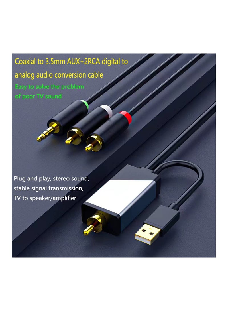 SYOSI Digital Coaxial to Analog 3.5mm AUX Audio Cable, Coaxial to 2 RCA Adapter, All-in-one D/A Audio Converter for TV PS4 Xbox one Network Box Blu-ray DVD to Sound Box Amplifier Headphone (10FT)  - Image 2