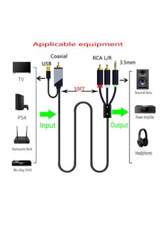 SYOSI Digital Coaxial to Analog 3.5mm AUX Audio Cable, Coaxial to 2 RCA Adapter, All-in-one D/A Audio Converter for TV PS4 Xbox one Network Box Blu-ray DVD to Sound Box Amplifier Headphone (10FT)  - Image 3